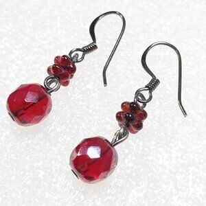 Red Swarovski Crystal Dangle Earrings 1.25” Drop 2.2g Faceted Beads Handmade